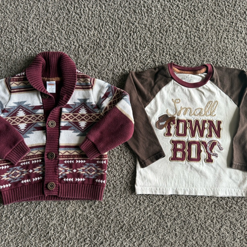 Gymboree Maroon and Cream Kids Cardigan and Shirt Set